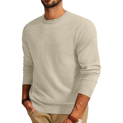 Herren Rundhals-Pullover in Weinrot – Einfarbiger Langarm-Strickpullover
