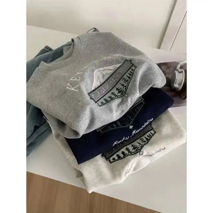 Unisex Langarm Sweatshirt mit Rundhalsausschnitt und Stickerei