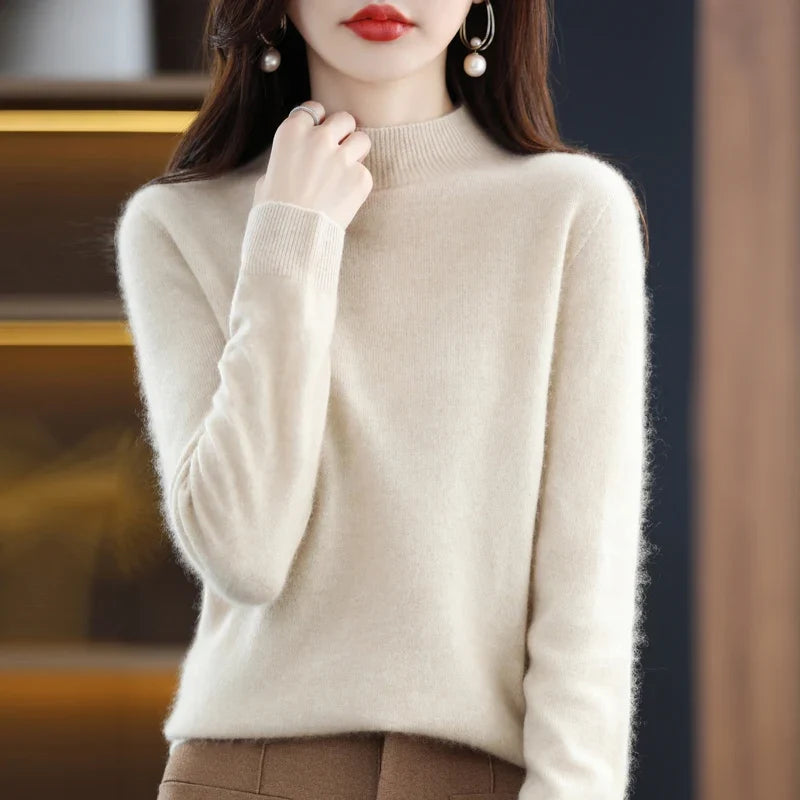 Damen Stehkragen Pullover Langarm Weicher Strick
