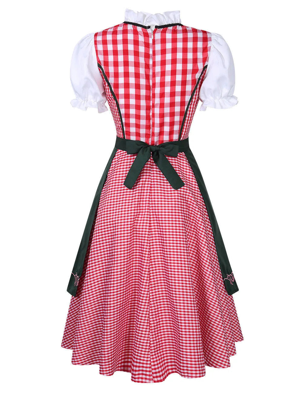 Damen Dirndl Trachtenkleid mit Schürze und Bluse Kariert Spitzenverzierung