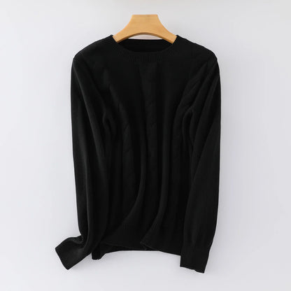 Damen Strickpullover Rundhals Zopfmuster Langarm