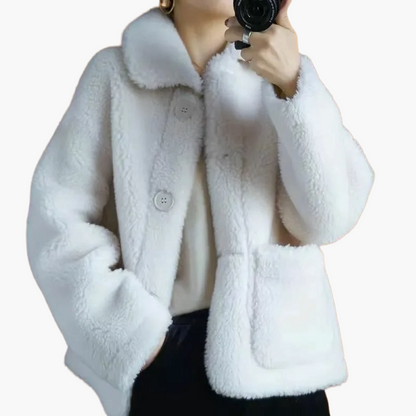 Veste en peluche Teddy pour femmes avec patte de boutonnage – Manteau d'hiver décontracté pour le quotidien et les loisirs