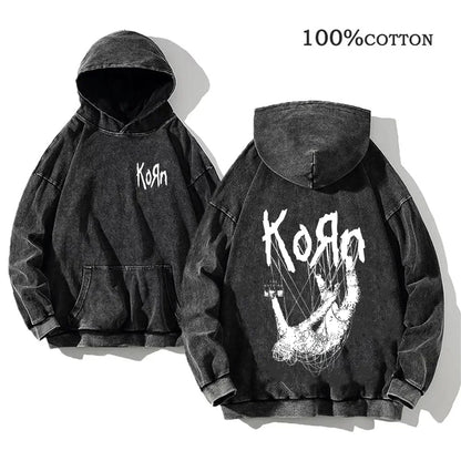 Unisex Kapuzenpullover Grau mit Band-Print & Kängurutasche