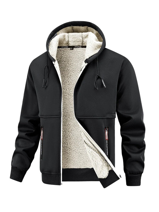 Herren Kapuzenjacke mit Reißverschluss und Plüschfutter