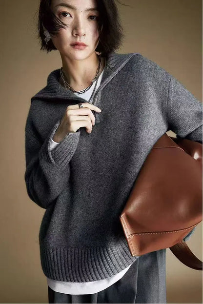 Pull en maille pour femme à demi-fermeture éclair et col roulé