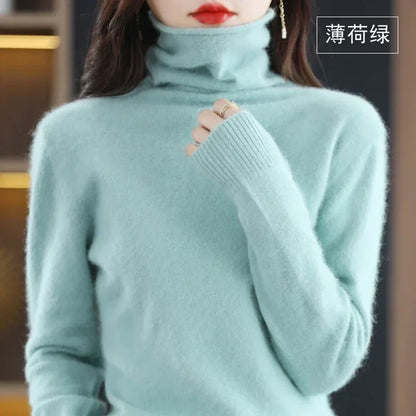 Dame-rullekravepullover, lange ærmer, blødt materiale