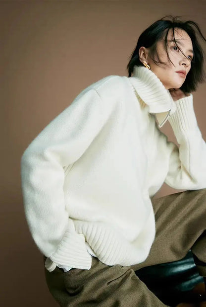 Pull en maille pour femme à demi-fermeture éclair et col roulé