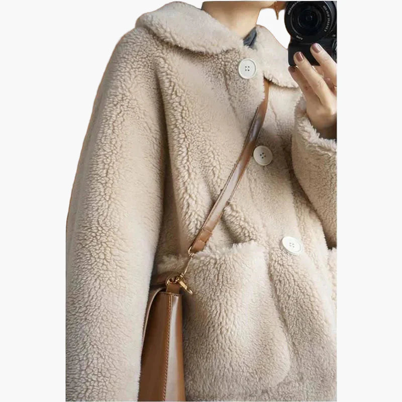 Veste en peluche Teddy pour femmes avec patte de boutonnage – Manteau d'hiver décontracté pour le quotidien et les loisirs