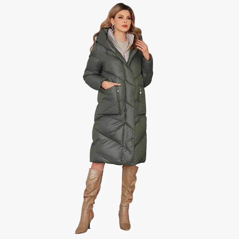 Manteau d'hiver matelassé pour femme avec capuche – Manteau long tendance pour les jours froids