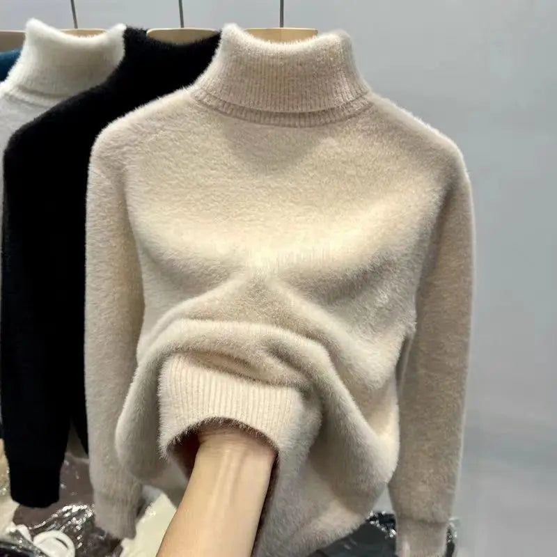 Dolcevita da donna, maglione lavorato a maglia, soffice, caldo e confortevole