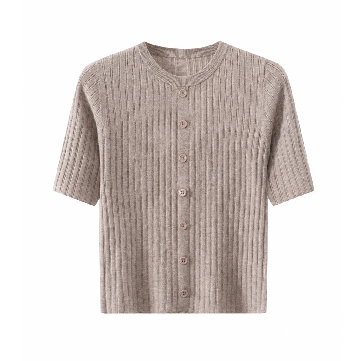 Gerippte Kurzarm Strickjacke für Damen mit Rundhals und Knopfleiste