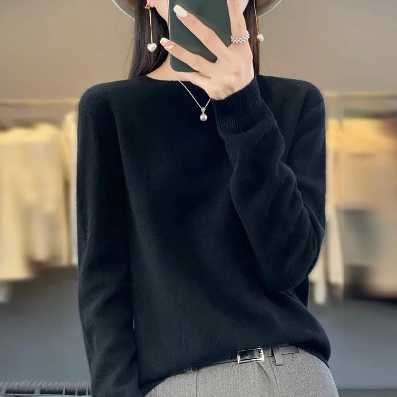 Damen Rundhals Strickpullover Langarm Weiches Material
