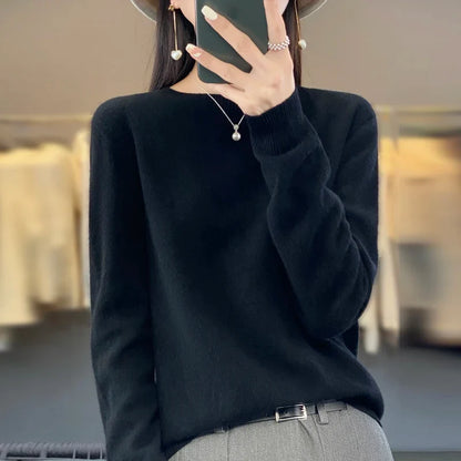 Damen Rundhals Strickpullover Langarm Weiches Material