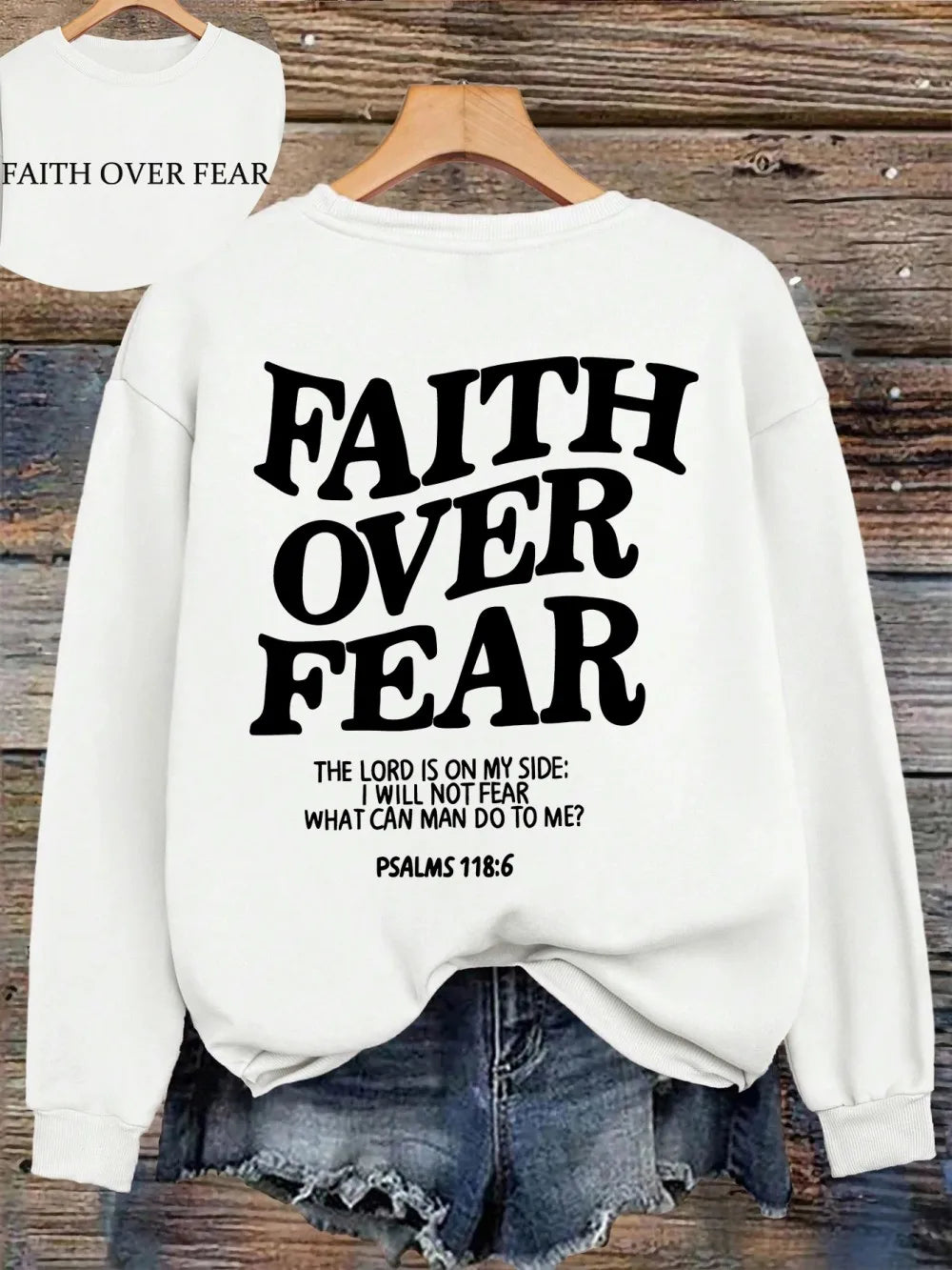 Hættetrøje med teksten "Faith Over Fear" til damer