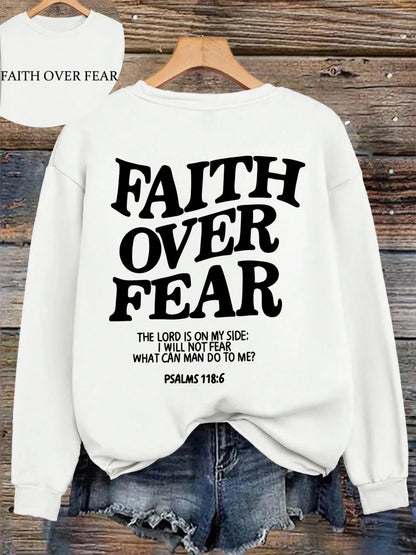Hættetrøje med teksten "Faith Over Fear" til damer