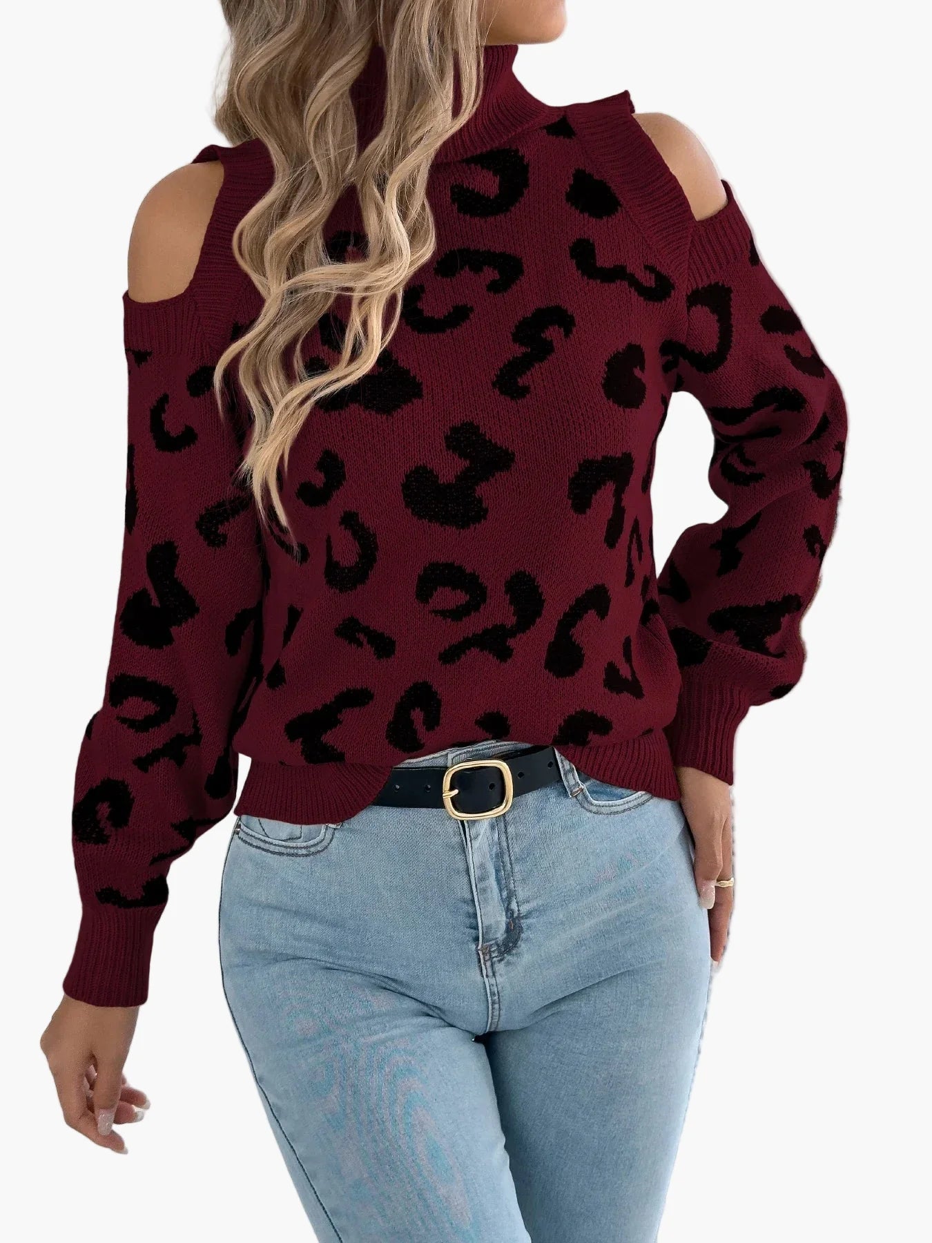 Dames Trui met cut-out schouders en luipaardprint – Trendy vrijetijdsgebreide trui