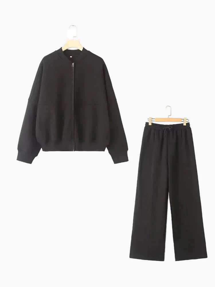 Tuta oversize da donna due pezzi con pantaloni larghi e giacca – Outfit streetwear moderno