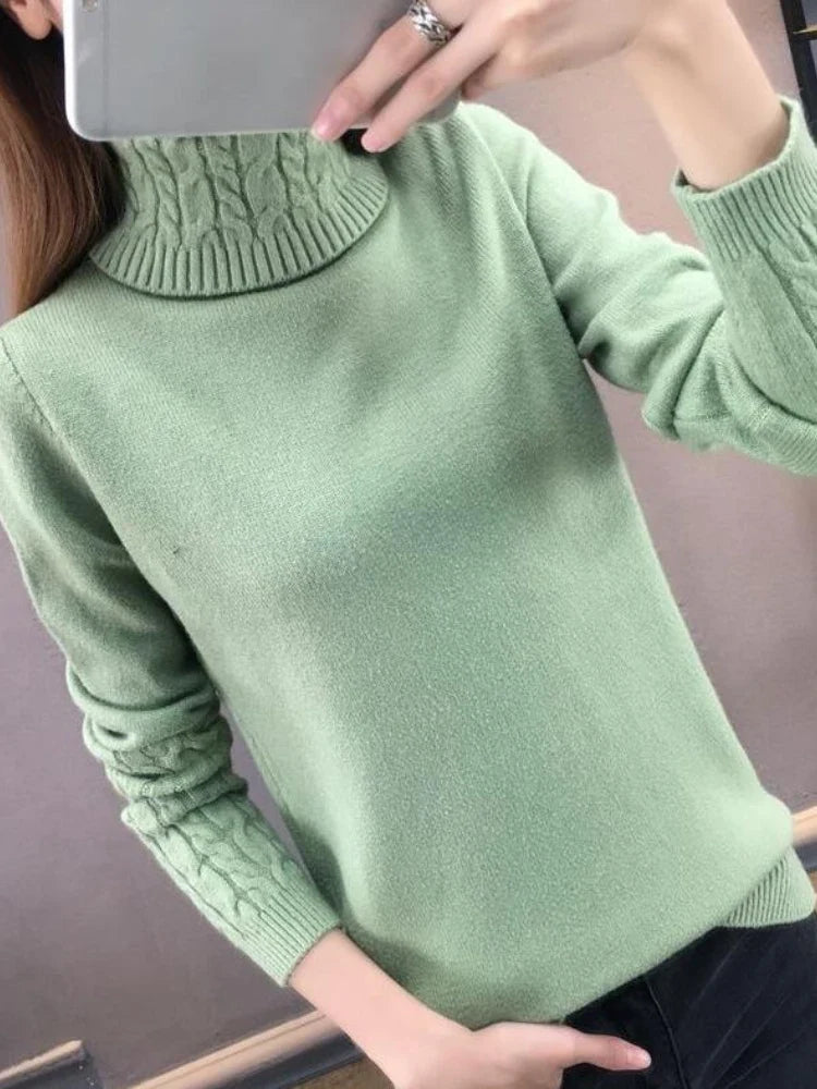 Damen Rollkragenpullover mit Zopfmuster Ärmeln in Grau
