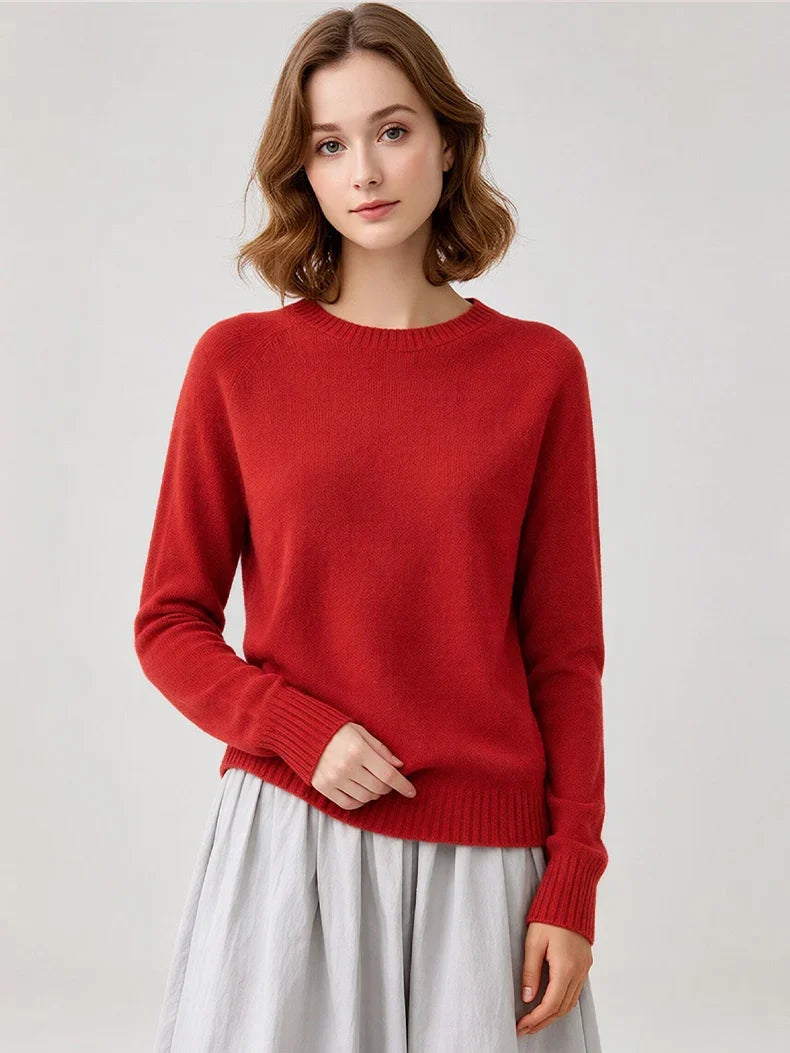Damen Pullover Rundhalsausschnitt Langarm Strickpullover