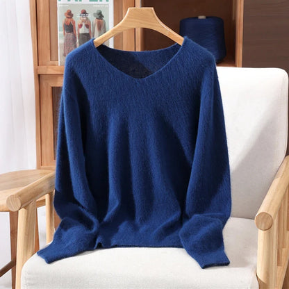 Jersey de cuello en V para mujer, suave, texturizado y de color liso