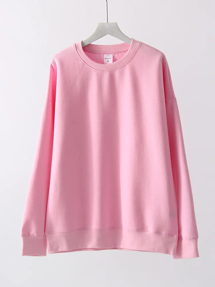 Felpa unisex oversize a maniche lunghe con scollo rotondo, tinta unita