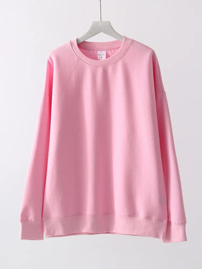 Felpa unisex oversize a maniche lunghe con scollo rotondo, tinta unita