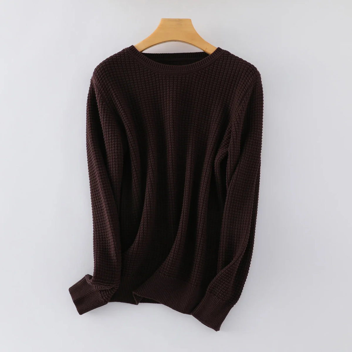 Unisex Langarm Pullover Rundhalsausschnitt Waffelstruktur Strickpullover