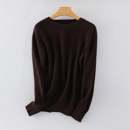 Unisex Langarm Pullover Rundhalsausschnitt Waffelstruktur Strickpullover