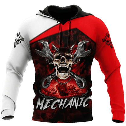 Herren Kapuzenpullover Mechanic Maschinenmotiv Hoodie Schwarz Grau