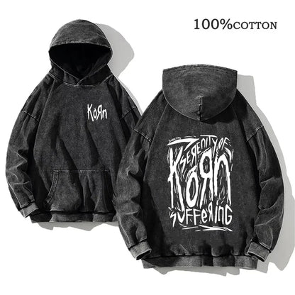 Unisex Kapuzenpullover Grau mit Band-Print & Kängurutasche