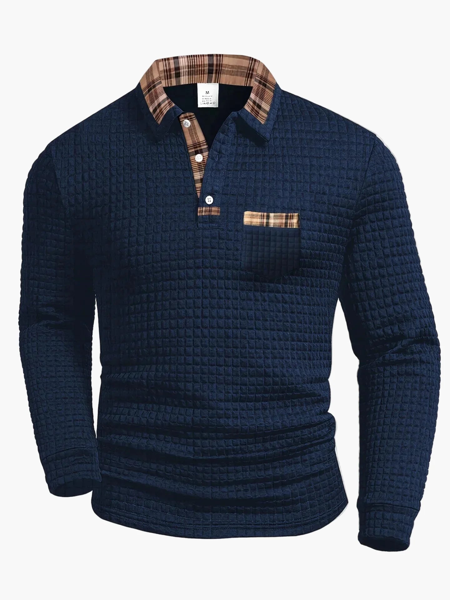Polo manches longues homme design matelassé avec col à carreaux – Style loisirs moderne