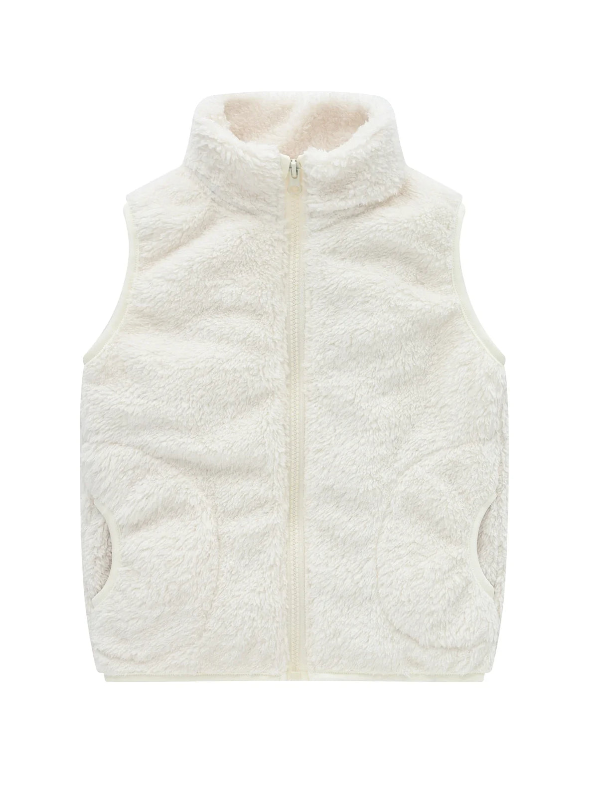 Gilet unisex in pile effetto teddy per bambini con collo rialzato e cerniera