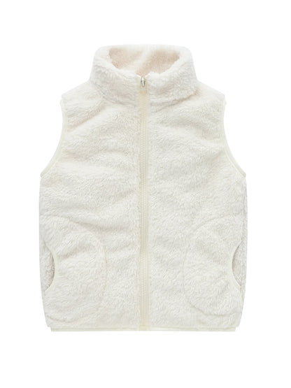 Gilet unisex in pile effetto teddy per bambini con collo rialzato e cerniera