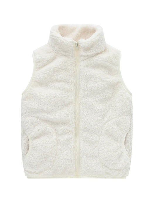 Gilet unisex in pile effetto teddy per bambini con collo rialzato e cerniera