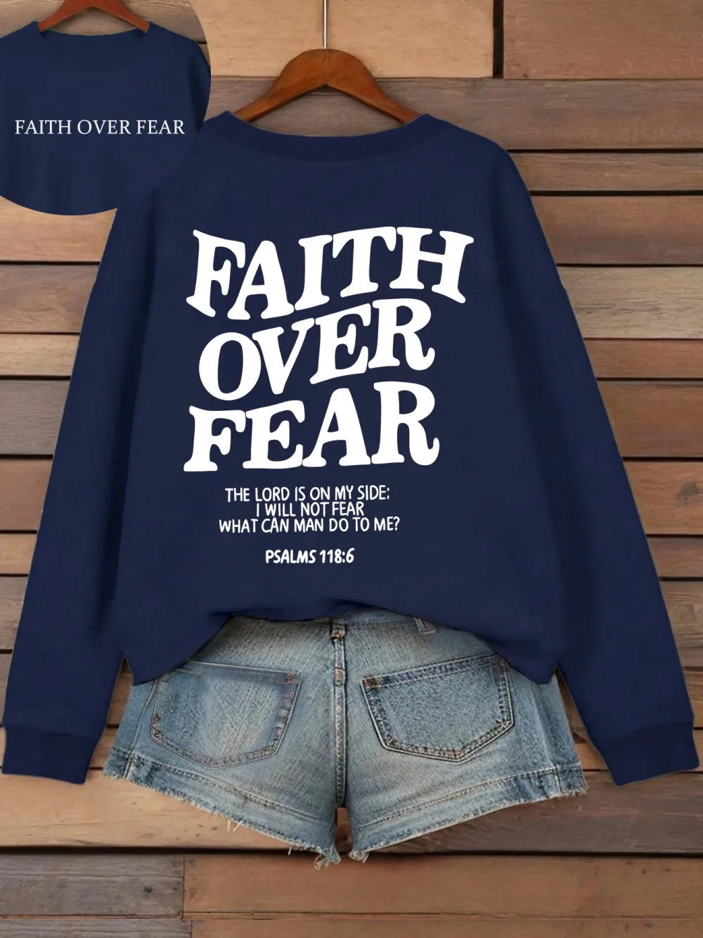 Hættetrøje med teksten "Faith Over Fear" til damer