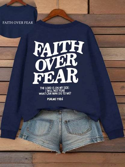 Hættetrøje med teksten "Faith Over Fear" til damer