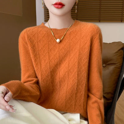 Damen Strickpullover Rundhals mit Rautenmuster Langarm