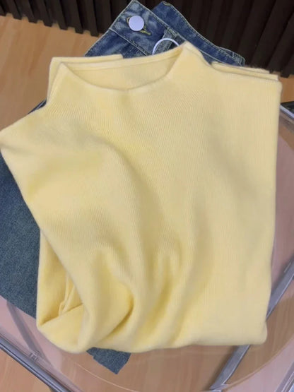 Damen Strickpullover Halbkragen Langarm Basic Feinstrick Top