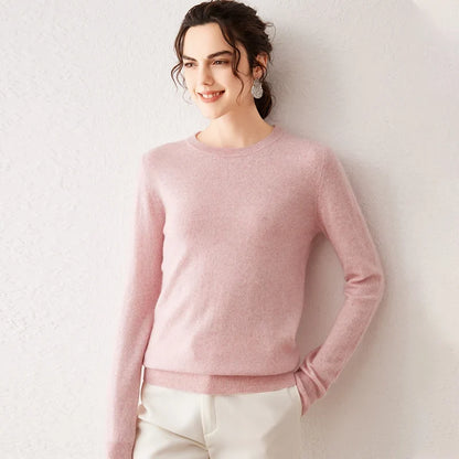 Pull femme à col rond et manches longues, maille fine, basique