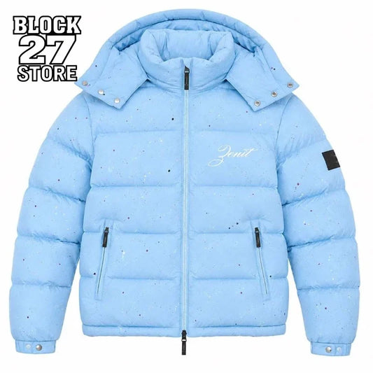Veste d’hiver matelassée à capuche avec motif moucheté bleu clair