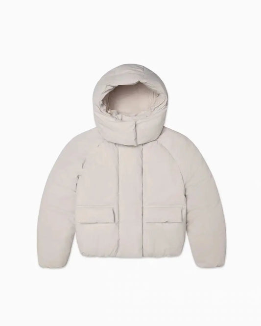 Gesteppte Jacke mit Kapuze für Damen, kurze Pufferjacke in Beige