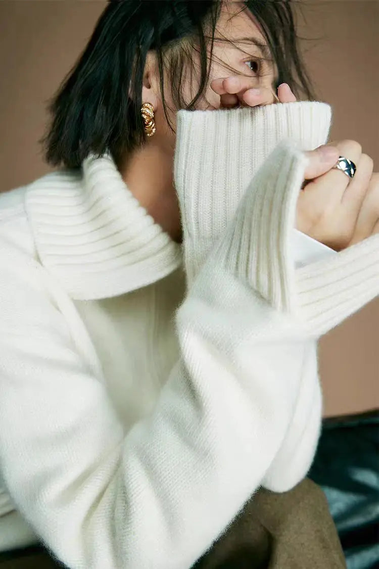 Pull en maille pour femme à demi-fermeture éclair et col roulé