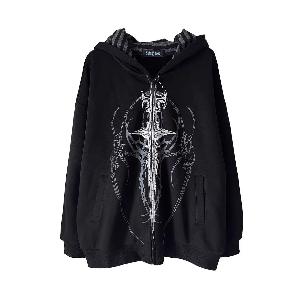 Giacca con cappuccio unisex con cerniera, oversize, stampa gotica