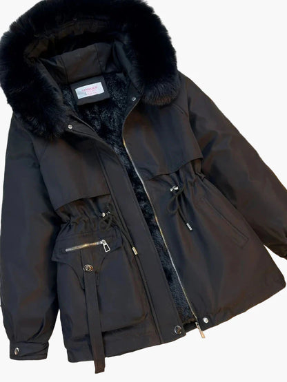 Giacca invernale da donna con cappuccio e collo in ecopelliccia – Parka alla moda per tutti i giorni e attività all'aperto