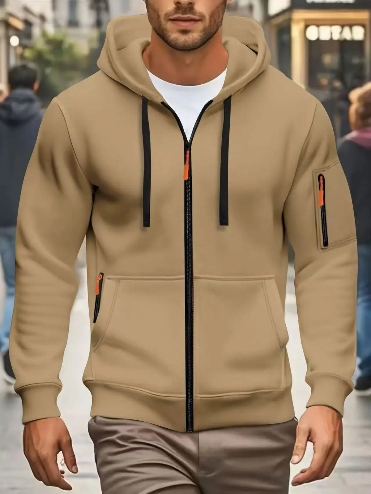 Hoodie da uomo con cerniera e cappuccio, verde oliva