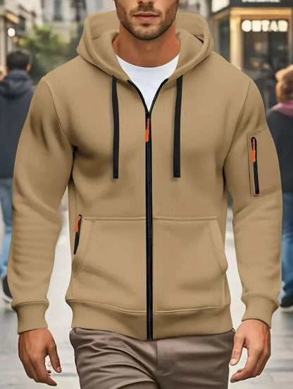 Hoodie da uomo con cerniera e cappuccio, verde oliva
