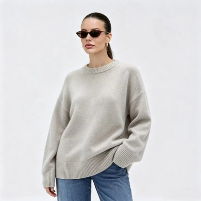 Pull oversize fin en maille pour femme à col rond