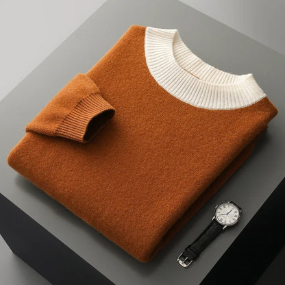 Jersey de punto para hombre, cuello redondo, manga larga y rayas en contraste
