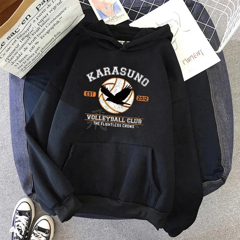 Felpa unisex con cappuccio e stampa anime - beige chiaro "Karasuno Volleyball Club"