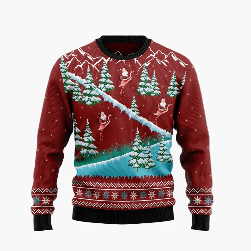 Pull de Noël drôle pour femme et homme avec flamants roses – Pull moche de Noël pour fêtes et cadeaux